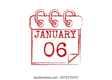 6 January calendar icon text page monthly web design on red and white background vector, icon, or illustration with the month of January 6