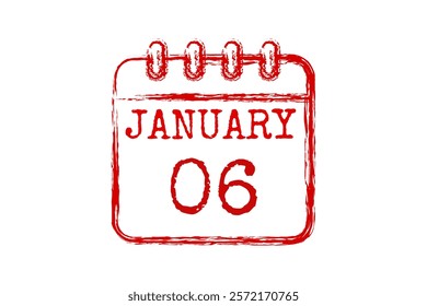 6 January calendar icon text page monthly web design on red and white background vector, icon, or illustration with the month of January 6