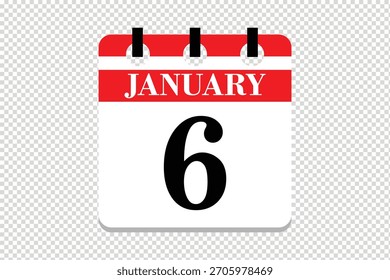 Vector Icono del calendario del 6 de enero, ícono del calendario del mes de enero de las 6 fechas, ícono del calendario del 6 de enero, ícono del calendario del Vector.