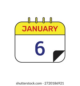 6 enero Calendario Icono Vector Mes Ilustración Diseño
