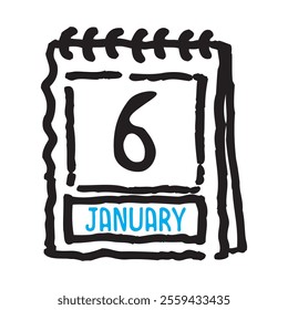 6 January date calendar - A simple yet elegant line art illustration of a date calendar captures the essence of organization and timekeeping. The clean lines and minimalistic design