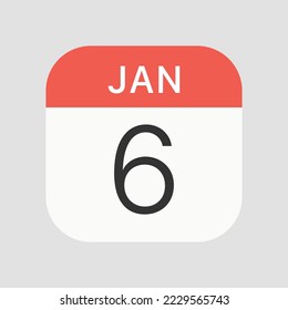 Icono del 6 de enero aislado en segundo plano. Símbolo de calendario moderno, simple, vector, icono para el diseño de sitios web, aplicación móvil, ui. Ilustración vectorial