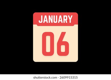 6 January icon text page monthly web design on coral, white, tangerine and black background vector, icon, or illustration with the month of January 6