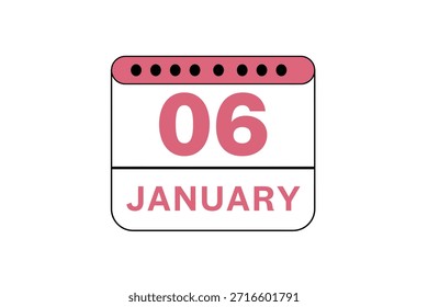 6 de janeiro mês vetor dia único, ilustração, calendário com pêssego, preto e branco ícone de calendário de fundo de cor de janeiro 6