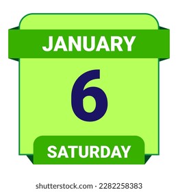 6 January, Saturday. Date template. Useful design for calendar or event promotion. Vector illustration EPS 10 File. Isolated on white background. 