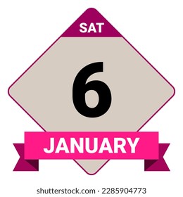 6 January, Saturday. Date template. Useful design for calendar or event promotion. Vector illustration EPS 10 File. Isolated on white background. 