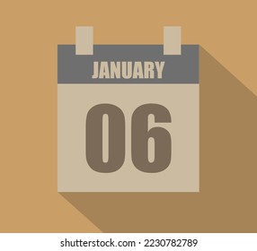 6 January vector calendar icon. Calendar page design on dark background for January days