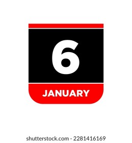 6 January vector calendar vector icon. 6 Jan card. 