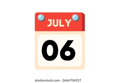 6 july calendar icon text page monthly web design on Coral, Peach, Black, Blue and White background vector, icon, or illustration with the month of july 6