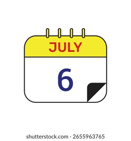 6 julio Calendario icono de diseño de Ilustración vectorial