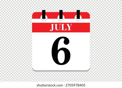 Vector Icono del calendario del 6 de julio, ícono del calendario del mes de 6 fechas de julio, ícono del calendario del 6 de julio, ícono del calendario del Vector.
