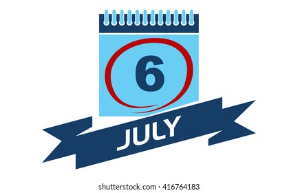 6 July Calendar with Ribbon