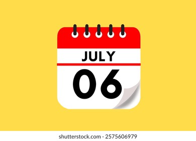 6 July month single day vector, illustration, calendar with red, black, white and yellow color background calendar July 6