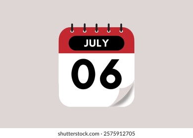 6 July month single day vector, illustration, calendar with maroon, rose and white color background calendar July 6