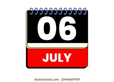 6 july month single day vector, illustration, calendar with red, black, yellow and white color background calendar icon of july 6
