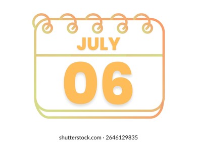 6 de julio Mes Vector de un solo día, ilustración, calendario con naranja, amarillo, marrón y blanco Icono de calendario de fondo de color del 6 de julio