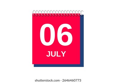 6 july month single day vector, illustration, calendar with red, blue and white color background calendar icon of july 6
