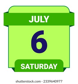 6 July, Saturday. Date template. Useful design for calendar or event promotion. Vector illustration EPS 10 File. Isolated on white background. 