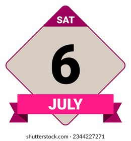 6 July, Saturday. Date template. Useful design for calendar or event promotion. Vector illustration EPS 10 File. Isolated on white background. 