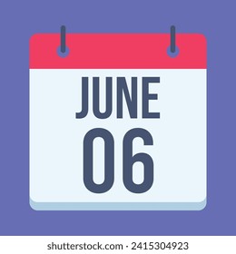 6 June Calendar. Blue Background. Vector Calendar.
