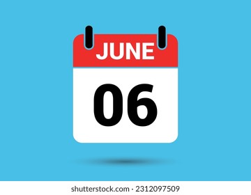 6 June Calendar Date Flat Icon Day 6 Vector Illustration