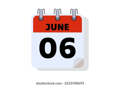 6 June calendar icon text page monthly web design on red, black and white background vector, icon, or illustration with the month of June 6