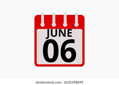 6 June calendar icon text page monthly web design on red, black and white background vector, icon, or illustration with the month of June 6