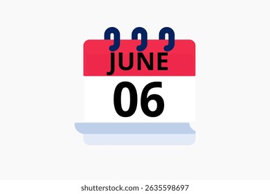 6 June calendar icon text page monthly web design on red, black and white background vector, icon, or illustration with the month of June 6