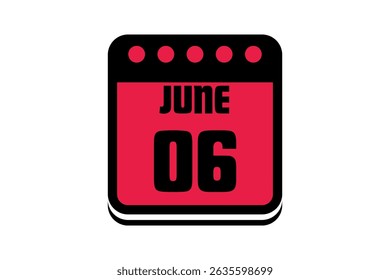 6 June calendar icon text page monthly web design on red, black and white background vector, icon, or illustration with the month of June 6