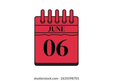 6 June calendar icon text page monthly web design on red, black and white background vector, icon, or illustration with the month of June 6