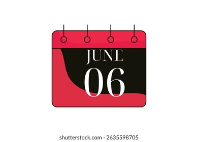6 June calendar icon text page monthly web design on red, black and white background vector, icon, or illustration with the month of June 6