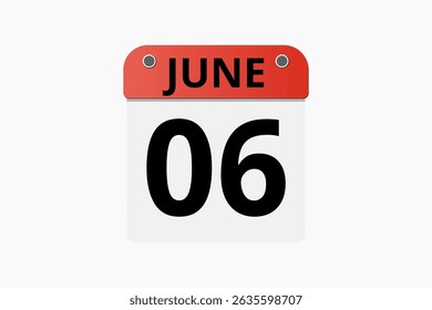 6 June calendar icon text page monthly web design on red, black and white background vector, icon, or illustration with the month of June 6