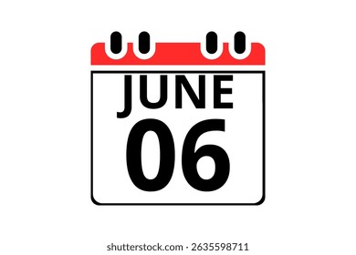 6 June calendar icon text page monthly web design on red, black and white background vector, icon, or illustration with the month of June 6