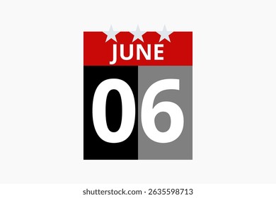 6 June calendar icon text page monthly web design on red, black and white background vector, icon, or illustration with the month of June 6
