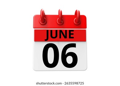 6 June calendar icon text page monthly web design on red, black and white background vector, icon, or illustration with the month of June 6