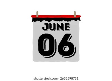 6 June calendar icon text page monthly web design on red, black and white background vector, icon, or illustration with the month of June 6