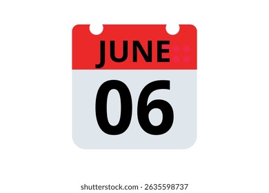 6 June calendar icon text page monthly web design on red, black and white background vector, icon, or illustration with the month of June 6