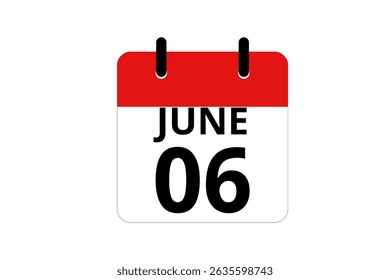 6 June calendar icon text page monthly web design on red, black and white background vector, icon, or illustration with the month of June 6