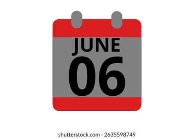 6 June calendar icon text page monthly web design on red, black and white background vector, icon, or illustration with the month of June 6