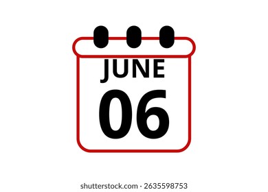 6 June calendar icon text page monthly web design on red, black and white background vector, icon, or illustration with the month of June 6