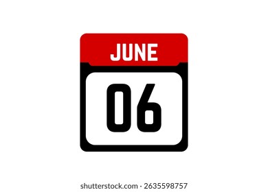 6 June calendar icon text page monthly web design on red, black and white background vector, icon, or illustration with the month of June 6