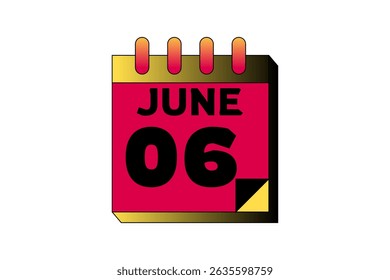 6 June calendar icon text page monthly web design on red, black and white background vector, icon, or illustration with the month of June 6