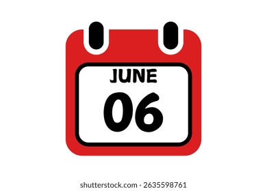 6 June calendar icon text page monthly web design on red, black and white background vector, icon, or illustration with the month of June 6