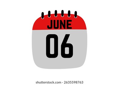 6 June calendar icon text page monthly web design on red, black and white background vector, icon, or illustration with the month of June 6