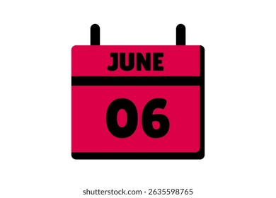 6 June calendar icon text page monthly web design on red, black and white background vector, icon, or illustration with the month of June 6