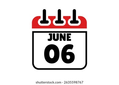 6 June calendar icon text page monthly web design on red, black and white background vector, icon, or illustration with the month of June 6