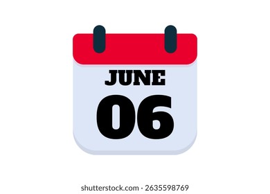 6 June calendar icon text page monthly web design on red, black and white background vector, icon, or illustration with the month of June 6