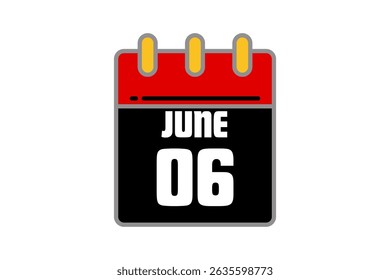 6 June calendar icon text page monthly web design on red, black and white background vector, icon, or illustration with the month of June 6