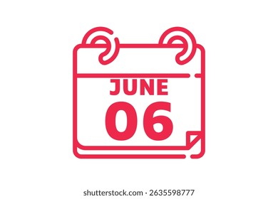 6 June calendar icon text page monthly web design on red, black and white background vector, icon, or illustration with the month of June 6