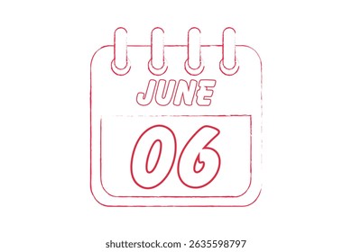 6 June calendar icon text page monthly web design on red, black and white background vector, icon, or illustration with the month of June 6